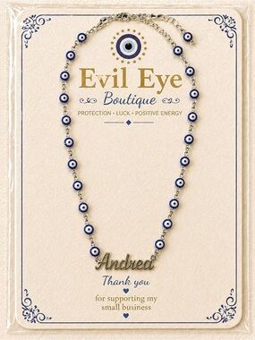 "Andrea" Blue Beaded Name Necklace